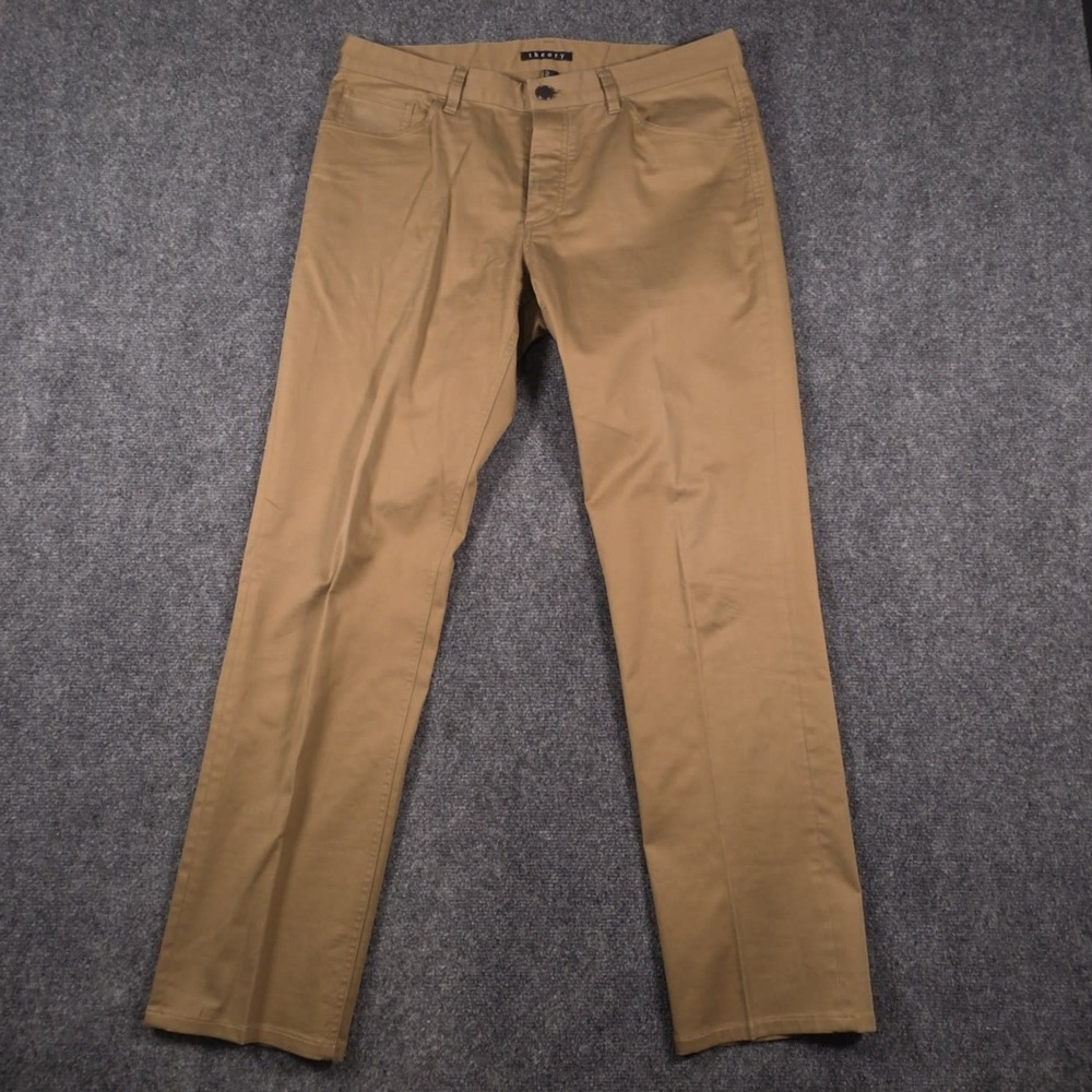 Theory Haydin Writer Pants Mens 34x31 Tan Slim Straight Button Fly